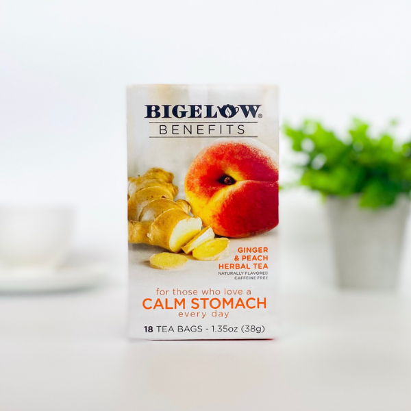 Bigelow Benefits Calm Stomach Ginger Peach Herbal Tea, 18 Tea Bags