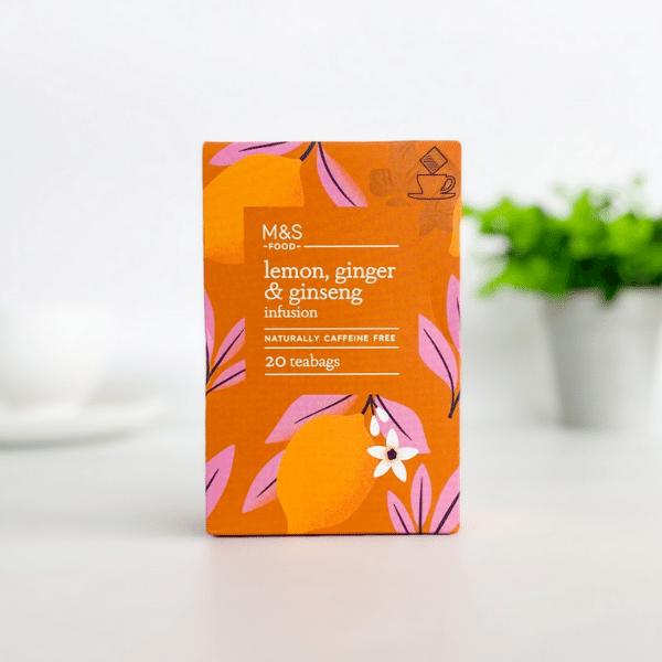 M & S Food Lemon, Ginger and Ginseng Tea 20 tea bags Tea At Heart