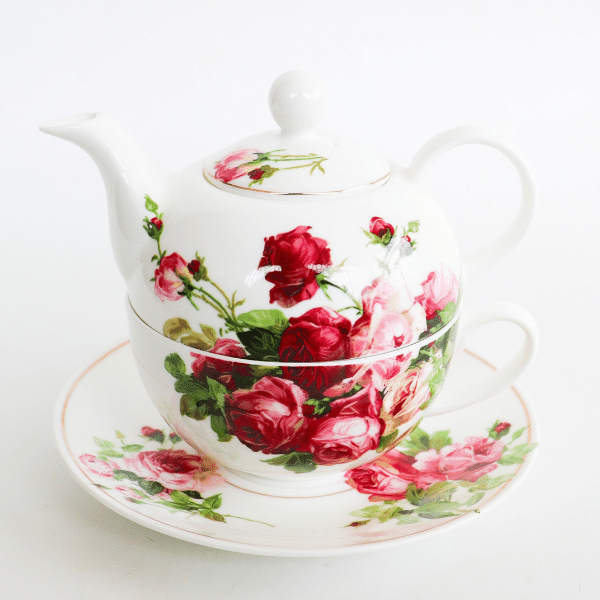 Tea For One Set (red Roses) - Tea At Heart